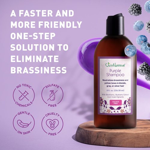 Just Nutritive Purple Toning Shampoo - Eliminate Brassiness & Boost Shine for Blonde, Gray, and Bleached Hair | 8 oz, Sulfate-Free, Paraben-Free