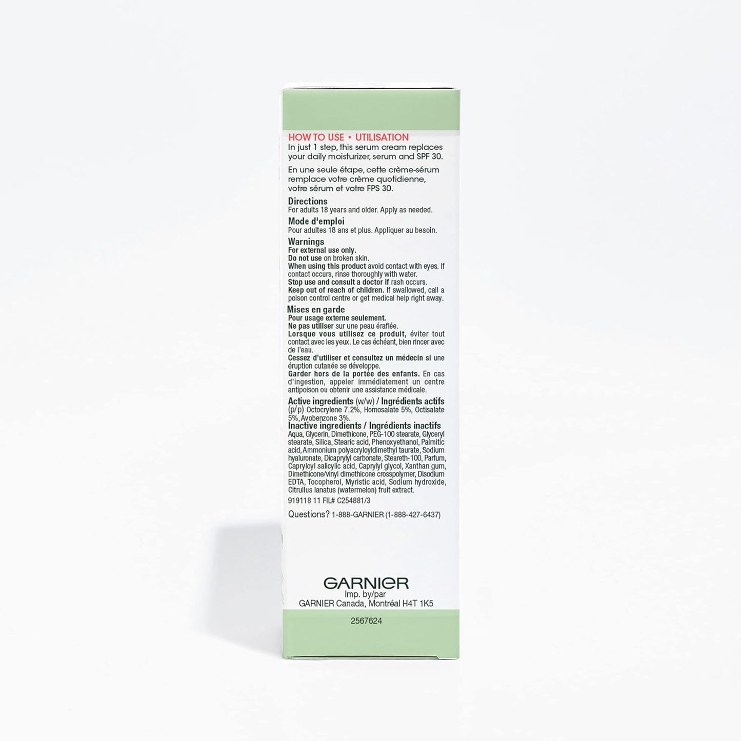 Garnier Green Labs Hyalu-Melon 3-in-1 Replumping Serum Cream - Hydrating with SPF 30, 2.4 Fl Oz