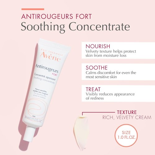 Avène Antirougeurs FORT Soothing Concentrate - Calming Redness Cream, Unscented, 1.01 Fl Oz