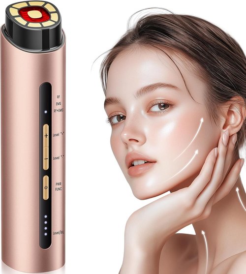 INTEO Microcurrent Facial Device - 3 Modes Red Light Therapy for Face & Neck | Gold Skin Care Massager