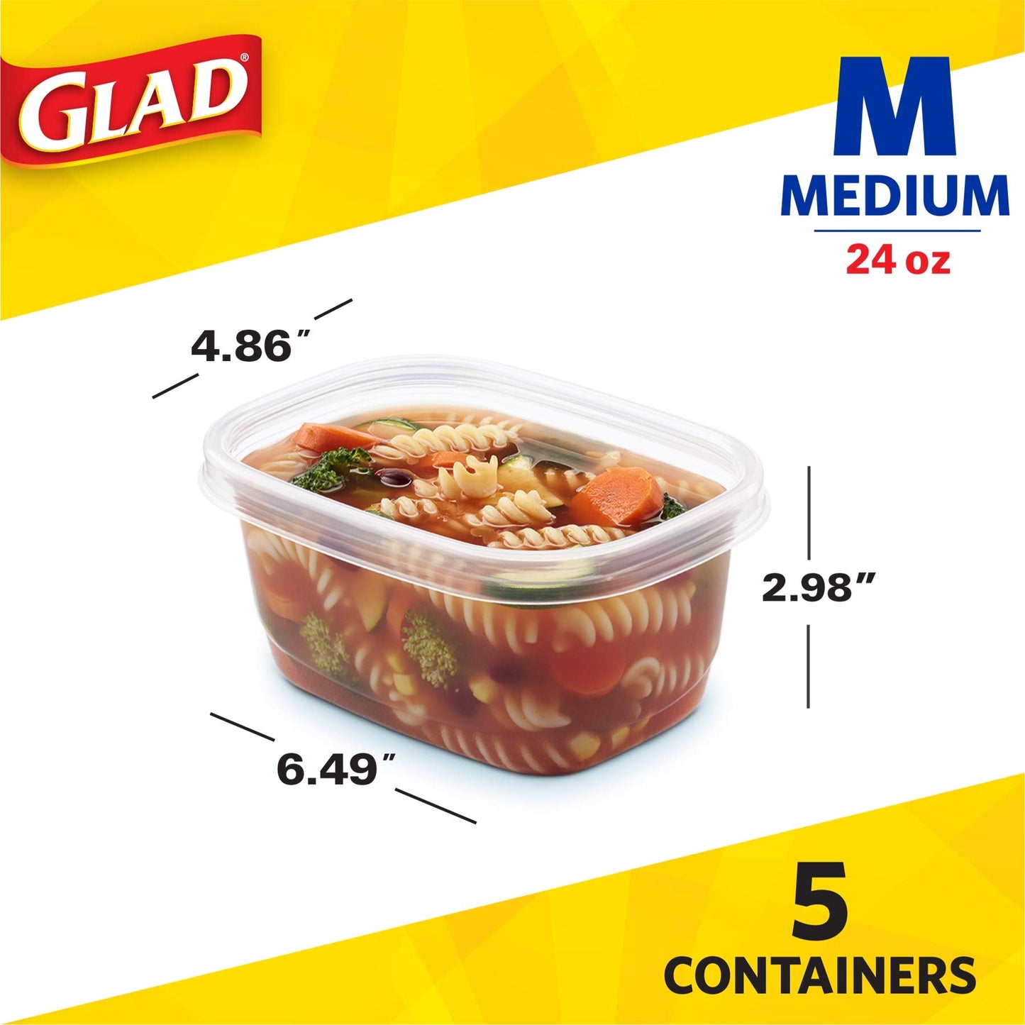 Glad GladWare To Go Snack Food Storage Containers - Medium Round - Meal Container Holds up to 24 Ounces of Food - Lock Tight Seal, 4 Count