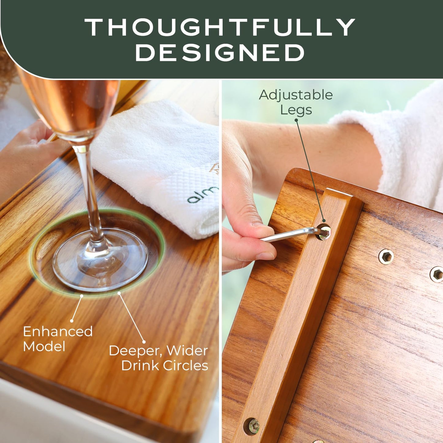 Superior Teak Bathtub Tray for Standard Tubs - Towel & Gift Box Bundle - Sustainable Minimalist Wood Bath Tray for Tub - Anti-Slip Bath Table Tray - Bath Caddy 29 in.