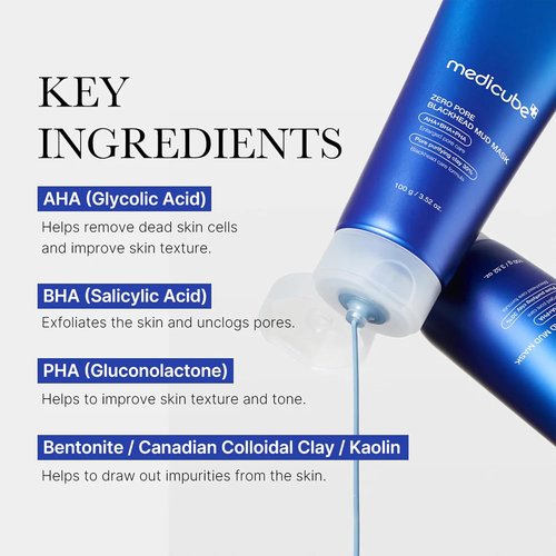 Medicube Zero Pore Blackhead Mud Mask - Quick Dry AHA/BHA/PHA Formula for Pore Tightening - 3.52 oz
