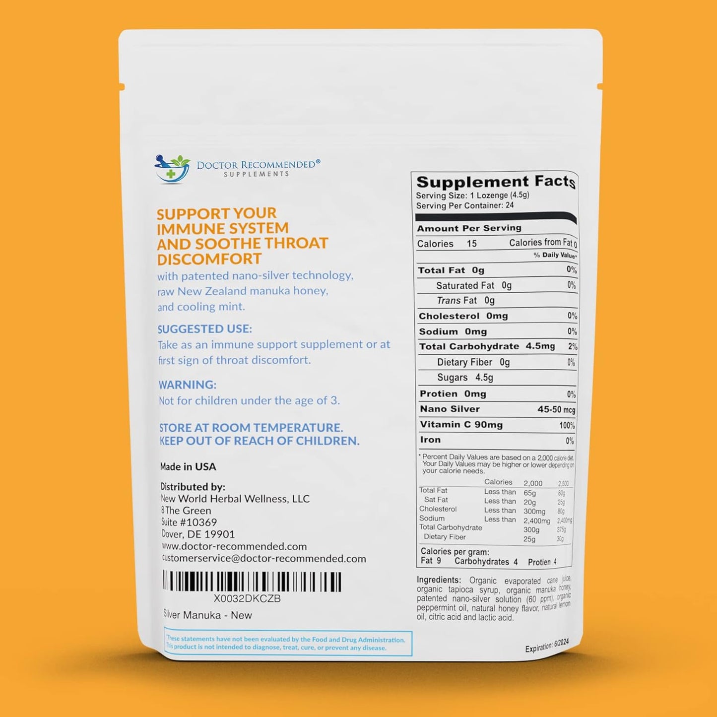 Silver Lozenges - Organic Manuka Honey & Vitamin C for Immune Support | 24 All-Natural Lozenges
