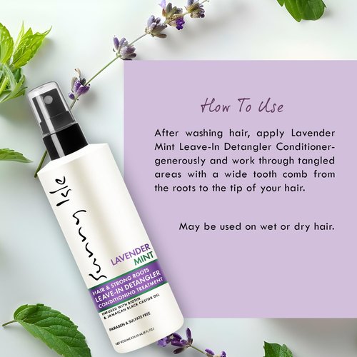 Sunny Isle Lavender Mint Hair and Strong Roots Leave-In Detangler Conditioning Treatment 8oz | Biotin and Jamaican Black Castor Oil | Paraben and Sulfate Free | Double Growth Formula