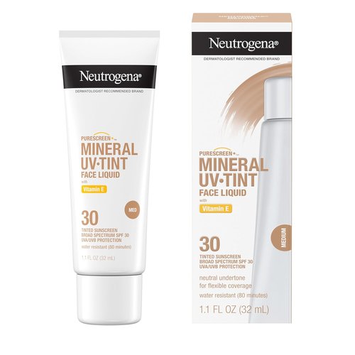 Neutrogena Purescreen+ Tinted Sunscreen - SPF 30 Mineral Formula, Water Resistant, Fragrance Free, Medium, 1.1 fl oz