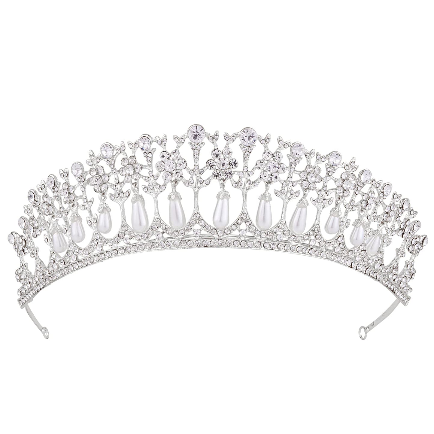 Vofler Wedding Tiara, Bride Pearl Crown - Silver Crystal Rhinestone Headband for Women Queen Ladies Flower Girls Bridal Birthday Pageant Prom Homecoming Halloween Princess Diana Costume Party