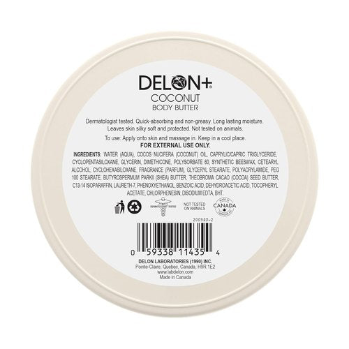 Delon Intense Moisturizing Body Butter - Coconut Oil Hydration | 6.9 oz