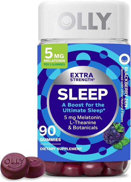 OLLY Extra Strength Sleep Gummies - 5 mg Melatonin & Natural Sleep Aids | Blackberry Flavor, 90 Count
