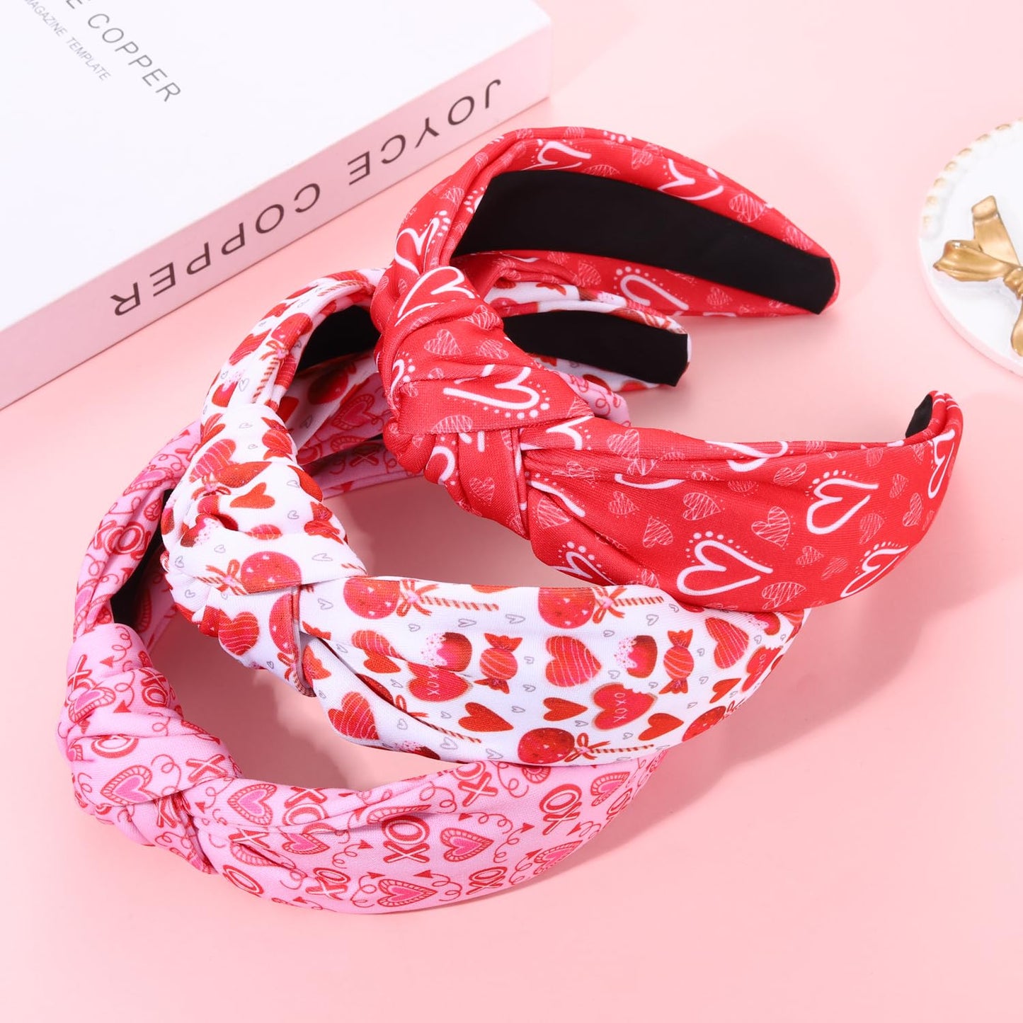 JERTOCLE Valentine's Day Headband Holiday Headband Accessories for Women Printed XOXO LOVE Heart Knotted Headband Valentines Galentines Party Favors (Valentines B)