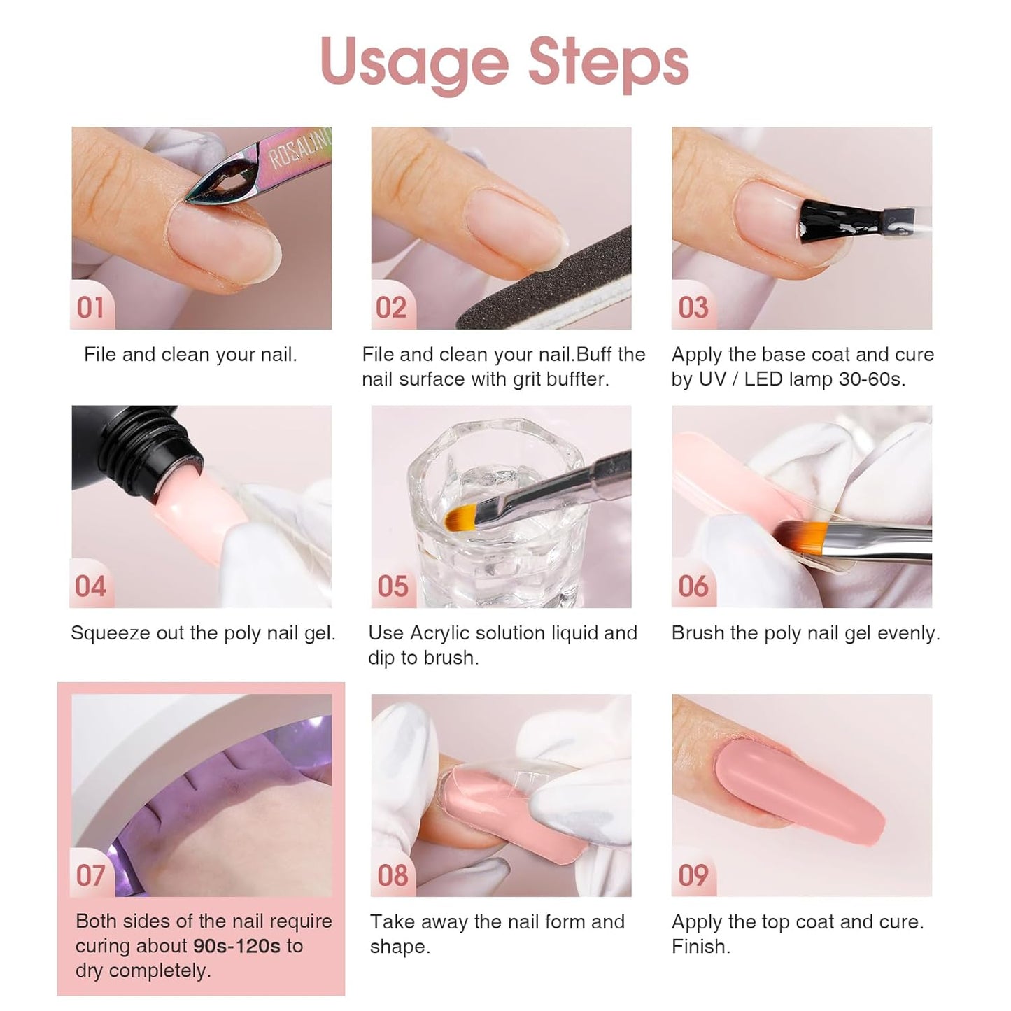 Nude Poly Extension Gel, ROSALIND 2.7 oz Light Nude Poly Nail Gel Builder for Nail Art Decoration, Thickening Extension Easy to DIY Use at Home Need UV Lamp