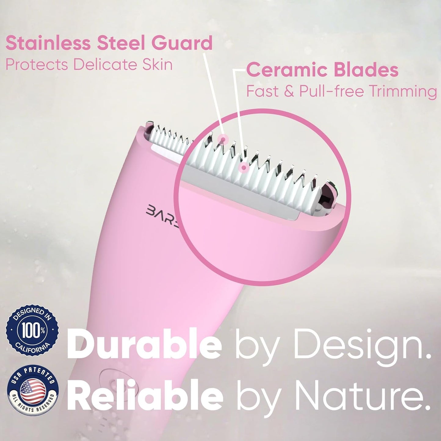 Skiennix Bikini Trimmer for Women - Waterproof, USB-C Rechargeable with LED Light & Replaceable Blade | Electric Lady Shaver (Rose)