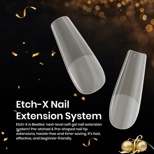 Beetles Gel Nail Tips Medium Coffin Etch X, 12 Sizes 288Pcs Pre Shaped Half Matte Full Cover Press On False Nails Tips Acrylic Fake Nail Extensions Kit Easy DIY Salon Manicure Gift for Women