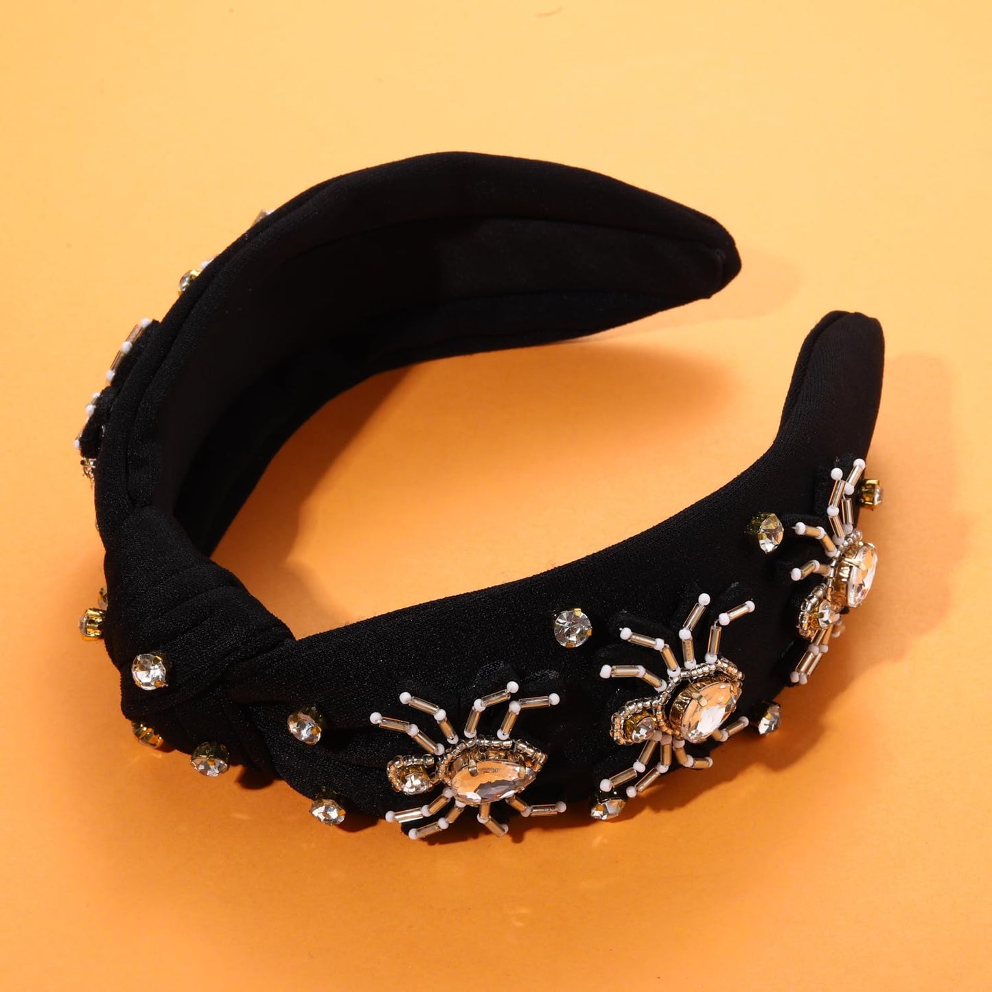 ZITULRY Halloween Headbands Rhinestone Knotted Headband for Women Crystal Spider Candy Corn Jeweled Embellished Wide Top Knot Hairband Halloween Cosplay Party Hair Accessories