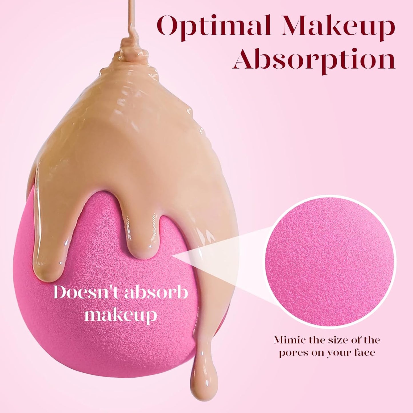BEAKEY Super Soft Makeup Sponge Set - 6 Pink Blending Sponges for Foundation, Liquid & Cream