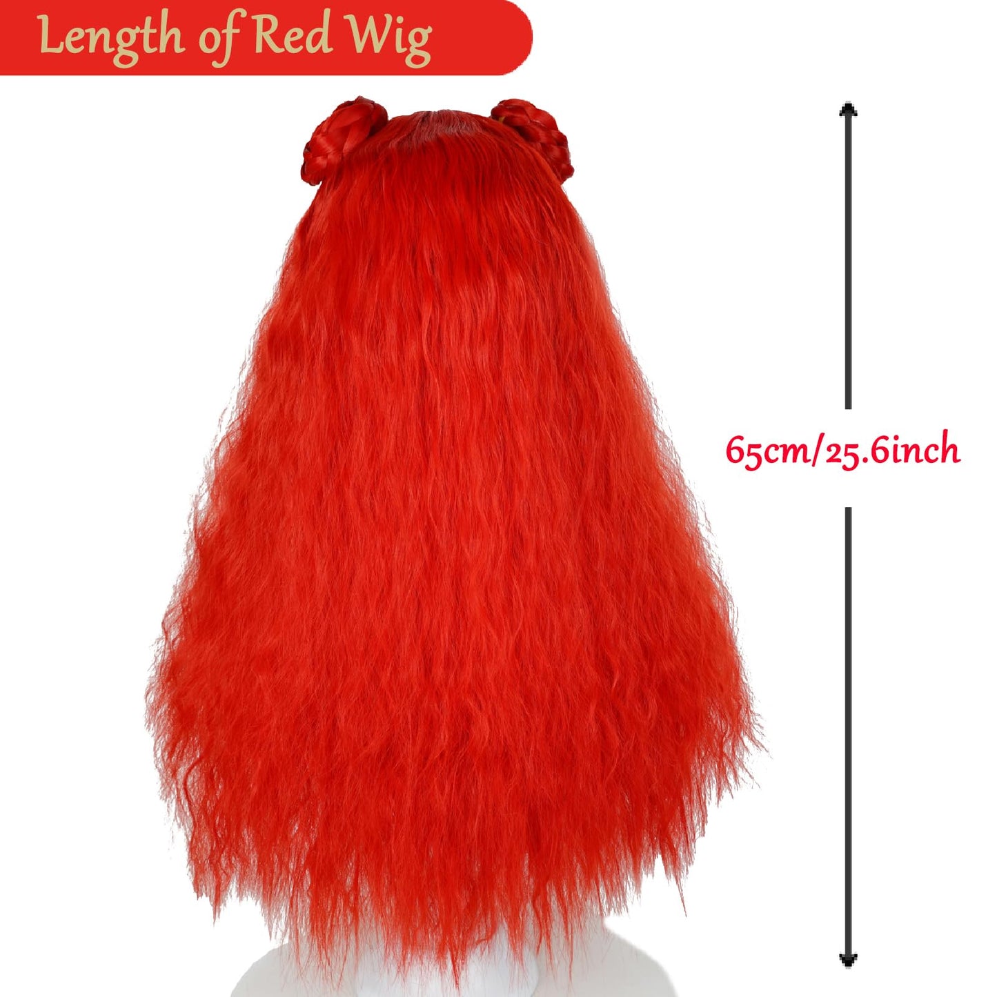 Wiggy Mermaid 65cm Long Red Wig with Bun for Women Adult Red Wavy Wig + Wig Cap for Halloween Rise Costume Cosplay