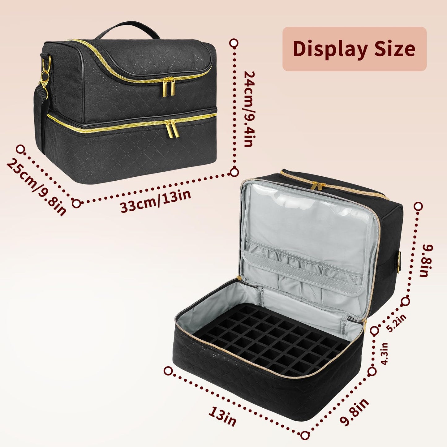 Nail Polish Carrying Case, Double-Layer Nail Polish Storage Bag- Fits Nail Dryer Lamp and 60 Bottles(15ml/0.5 fl.oz), Nail Polish Organizer bag with Dividers for Manicure Set