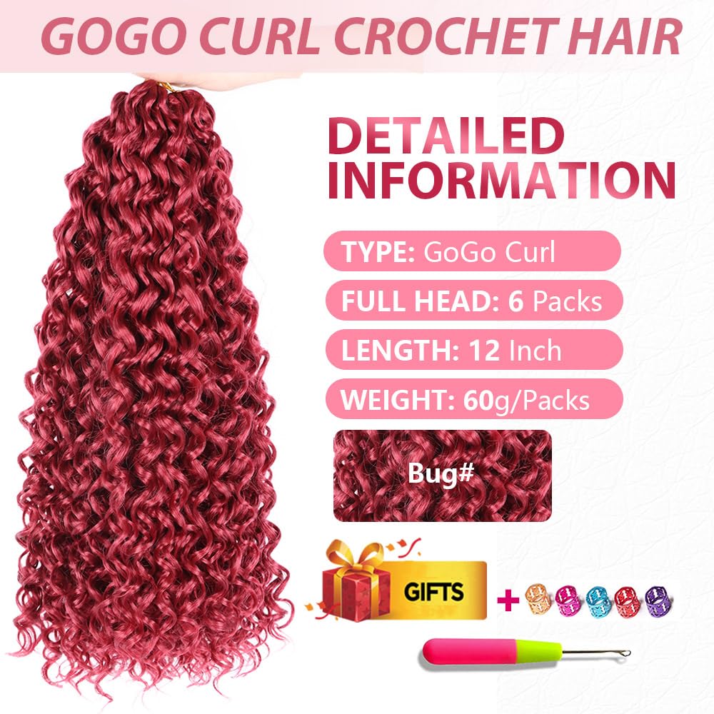 GoGo Curl Crochet Hair 12Inch 6Packs Curly Crochet Hair Water Wave Crotchet Hair for Black Women (12 Inch (Pack of 6), Bug#)