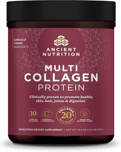 Ancient Nutrition Collagen Peptides Powder - Multi Collagen Protein with Vitamin C & Probiotics | Unflavored, 60 Servings for Skin, Joints & Gut Health