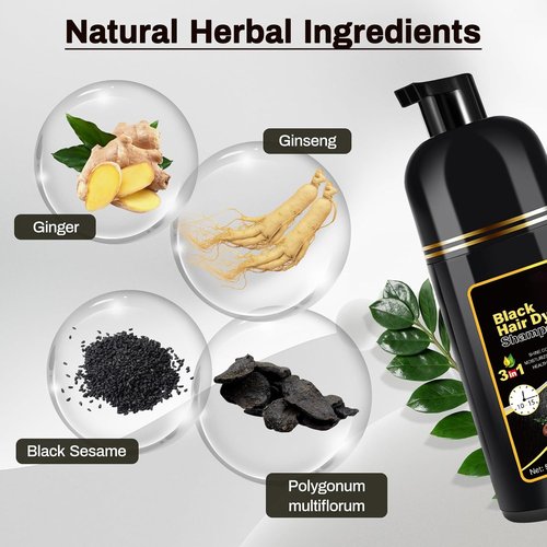 Cosmpro Black Hair Dye Shampoo - 3-in-1 Herbal Formula for Gray Hair Coverage | Natural Black Color