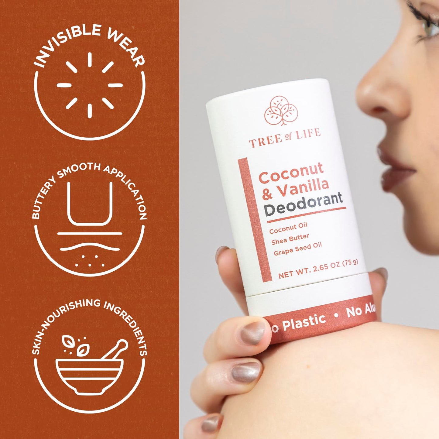 Tree of Life Beauty Coconut & Vanilla Deodorant - Aluminum Free, Nourishing Formula with Shea Butter & Coconut Oil (2.65oz)