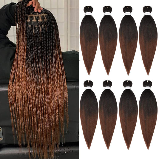 Pre-Stretched Braiding Hair Extension Ombre Natural Black To Brown Crochet Braiding Hair 20 Inch 8 Packs Hot Water Setting Professional Yaki Synthetic Hair For Twist Braids (20Inch,#1B/30)