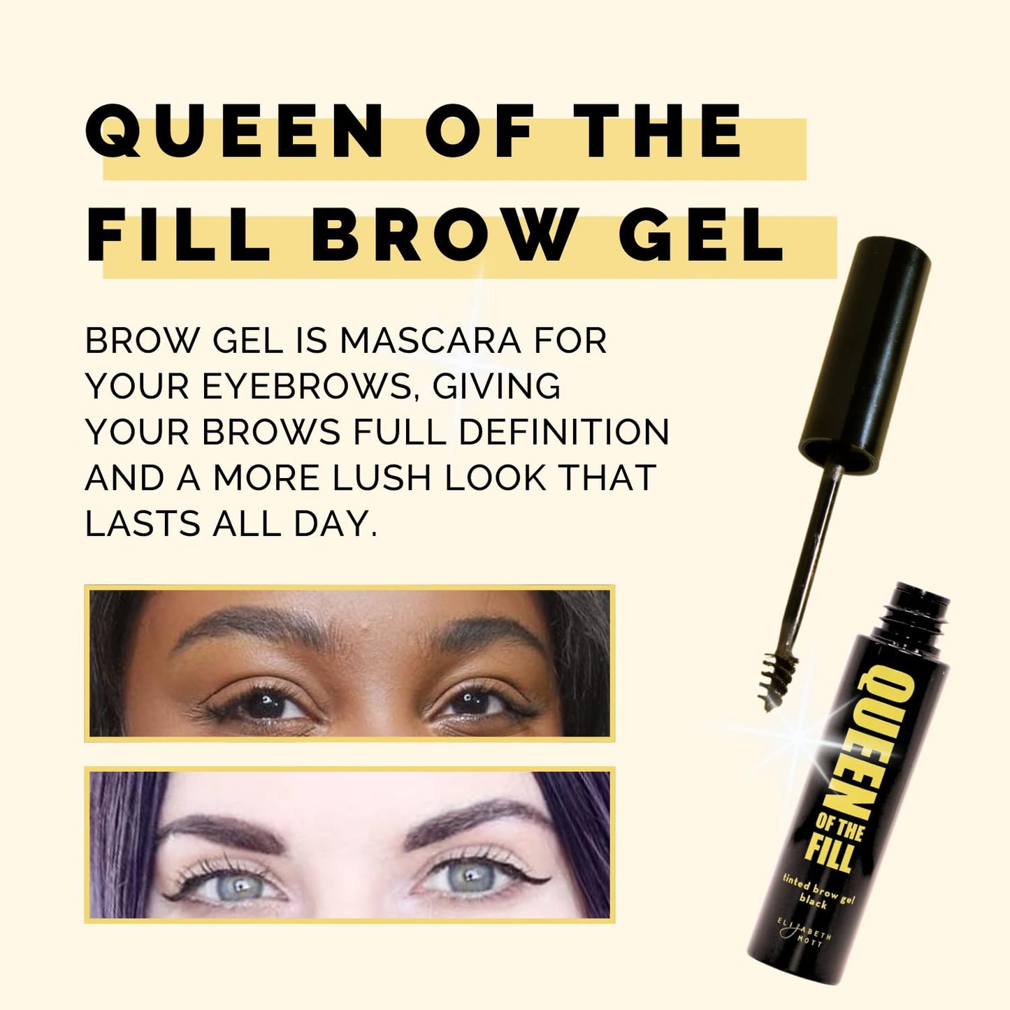 Elizabeth Mott Eyebrow Gel - Queen of the Fill Tinted Brow Filler & Volumizer - Waterproof, Smudge-Proof Auburn 4g