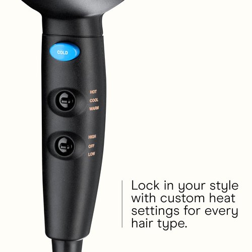 INFINITI PRO CONAIR Travel Hair Dryer - 1600W Compact Blow Dryer with Concentrator Attachment | Lightweight & Fast Drying, Black