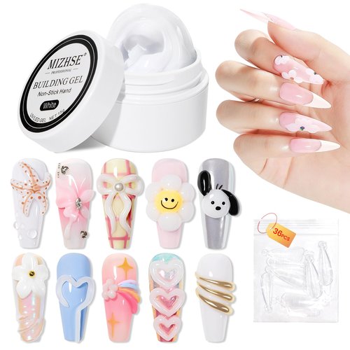 MIZHSE Solid Builder Gel, Non-Sticky White Sculpting Gel for Nails, 3D Nail Art Building Carving Modeling Hard Nail Extension Soak Off U V/LED Salon Home DIY 15g/0.5oz