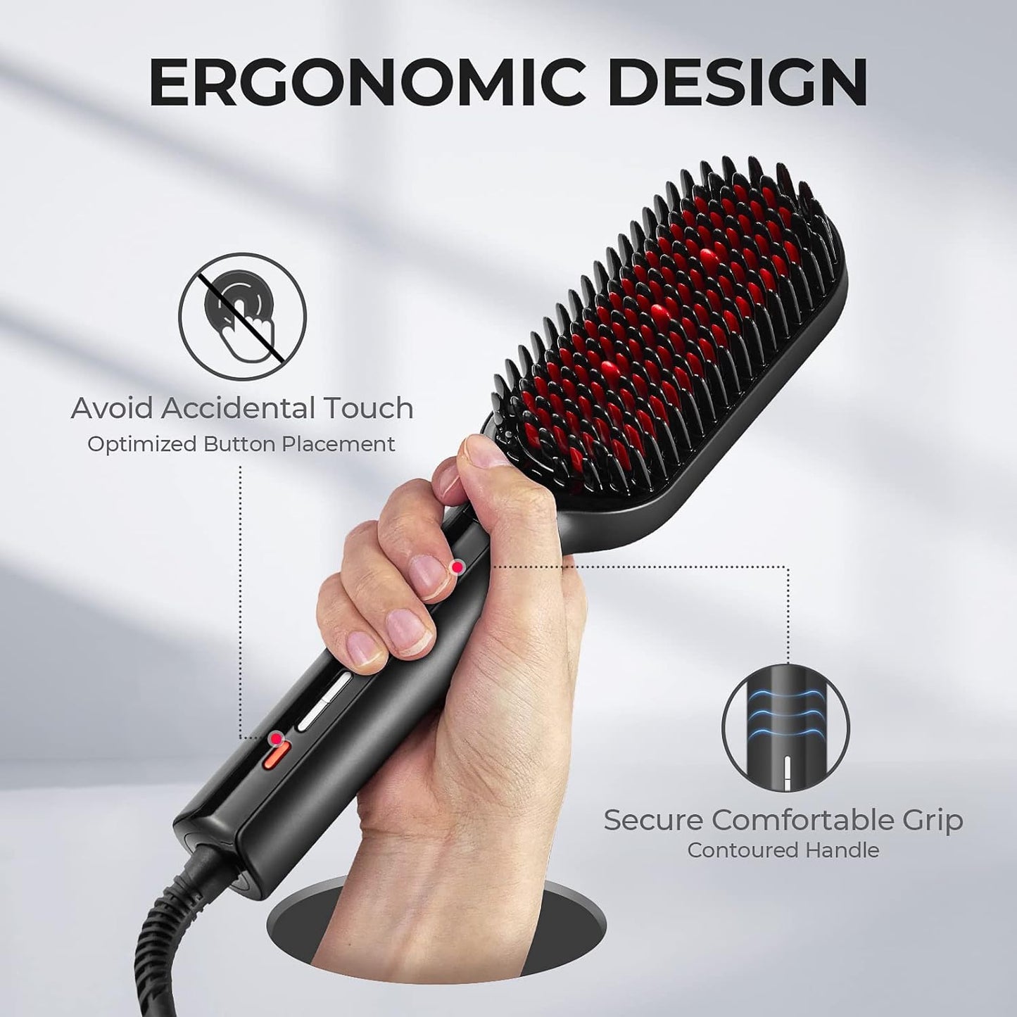 TYMO Hair Straightener Brush - Ionic Plus Technology for Effortless Styling | 16 Heat Settings, Dual Voltage, Black