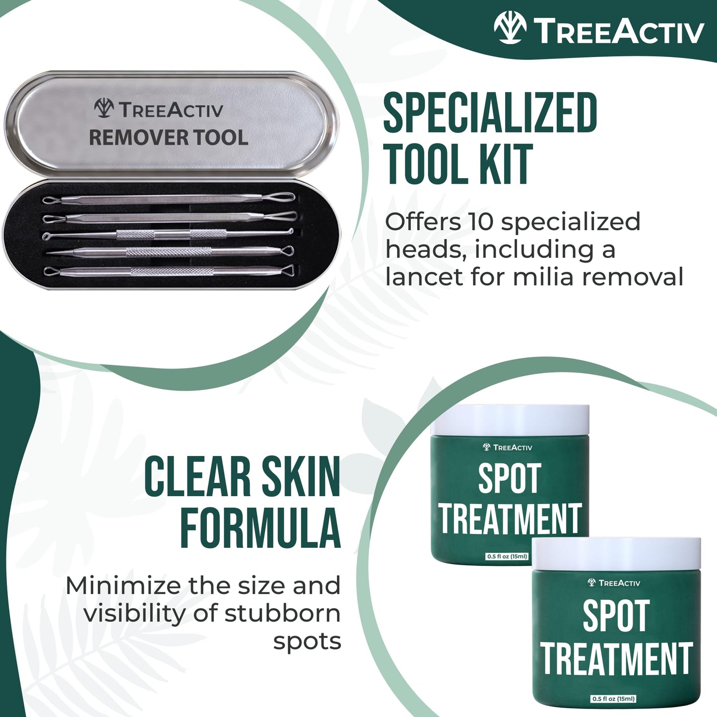 TreeActiv Spot Treatment 0.5oz + Remover Kit Bundle, Includes Spot Treatment and Remover Tool, Bentonite Clay, Tea Tree Oil, Aloe Vera, Clearer Skin in 2 Weeks