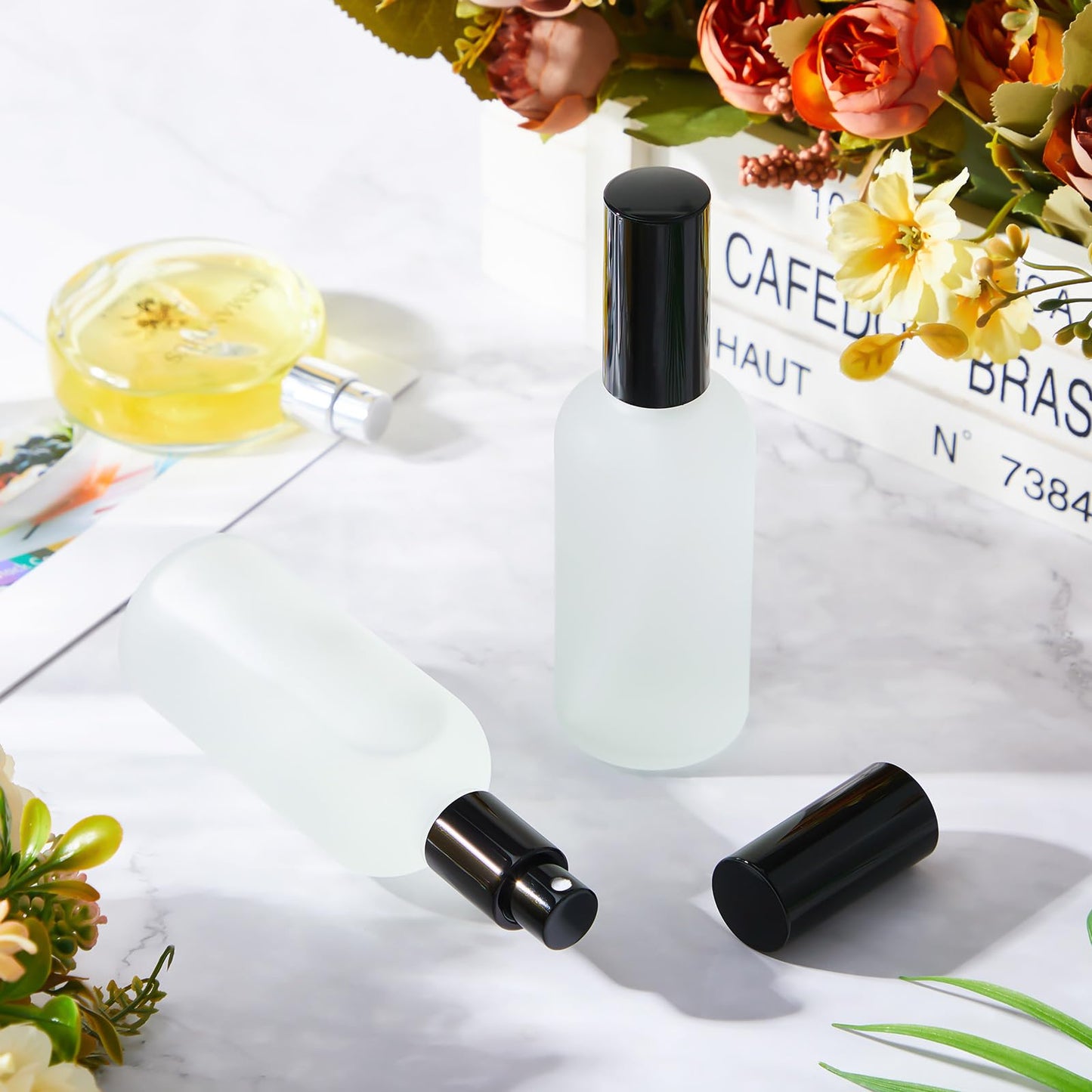 Roshtia 30 Pcs 3.4 oz Glass Spray Bottle Clear Empty Bottles Small Refillable Reusable Perfume Bottle with Fine Mist Sprayer Pump for Face Body Travel (Gold) (3.4 oz,Black)