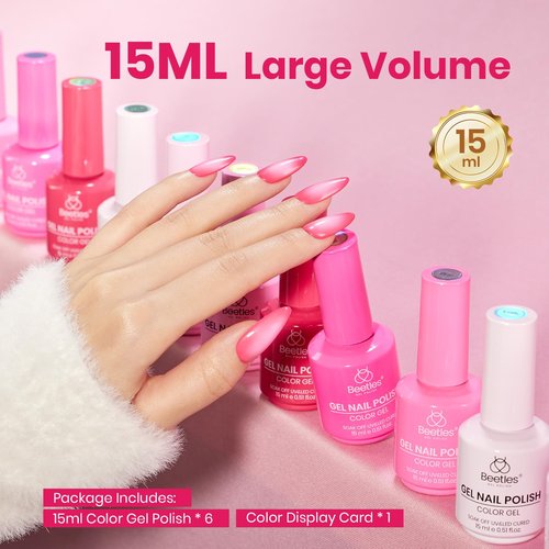 beetles Pink Gel Polish Set - Romance in Air Collection, 15ML Full Size Hot Pink Light Neon Shade Colors Soak Off Summer Gel Polish Kit Nail Art Manicure Salon DIY at Home
