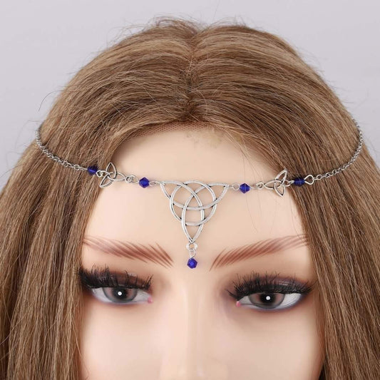 Ursumy Religion Retro Head Chain Wizard Magic Headpiece Crystal Hair Jewelry Festival Head Accessories for Women and Girls (Blue)