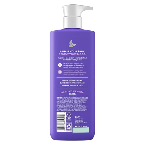 OLLY Renew Body Wash - Nourishing Vitamin D & Retinol Cleanser for Skin Repair | Jasmine Bergamot, 17oz