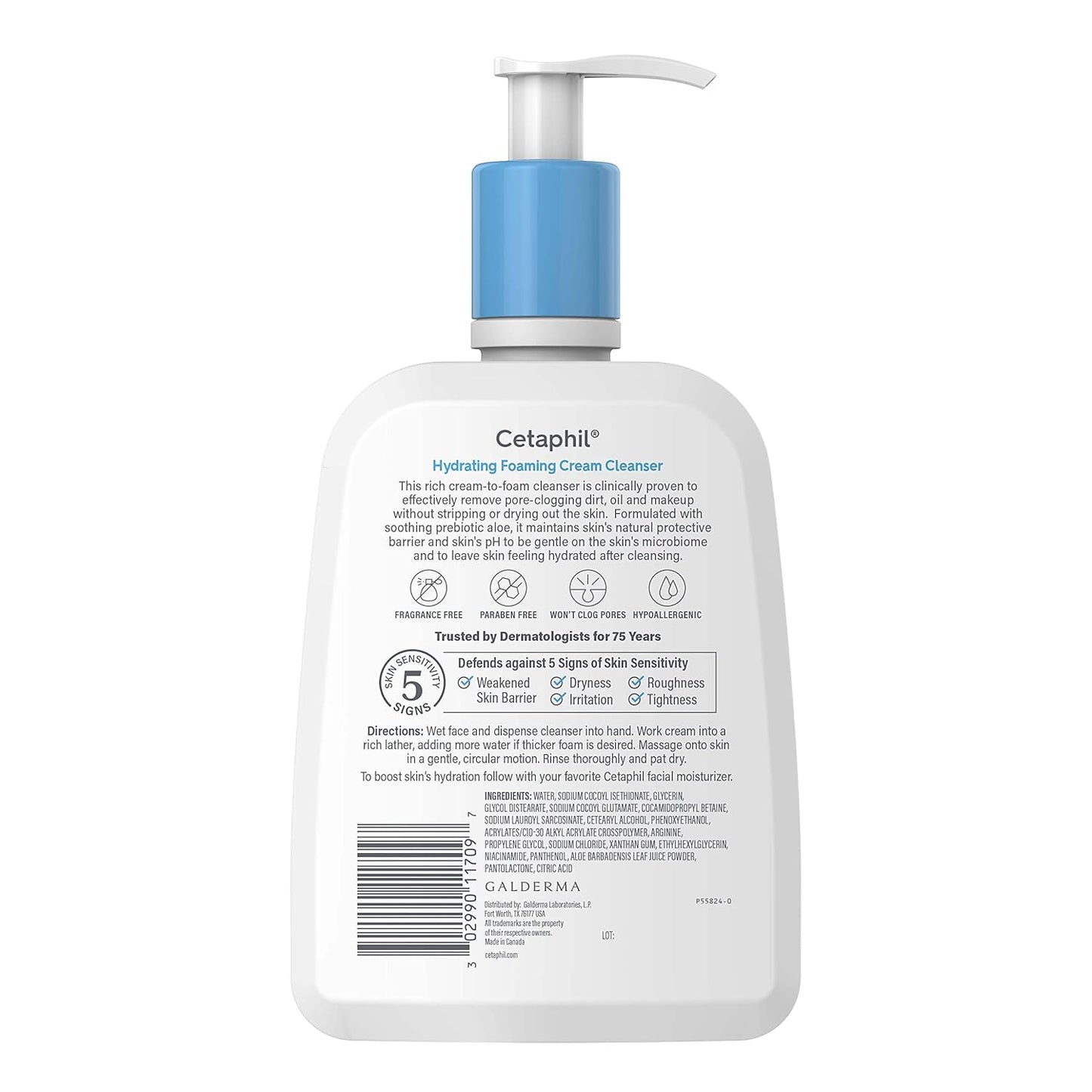 Cetaphil Hydrating Foaming Face Wash - Gentle Cream Cleanser for Sensitive Skin | 16 oz, Fragrance-Free
