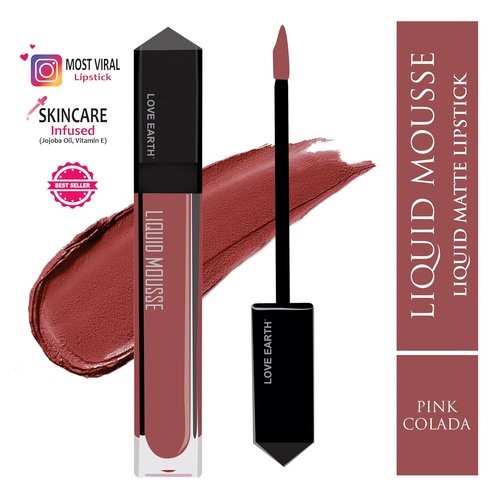 Love Earth Liquid Mousse Lipstick - Matte Finish | Lightweight & Transferproof | Lasts 12 Hours with Vitamin E - (6 ml, Pink Colada)