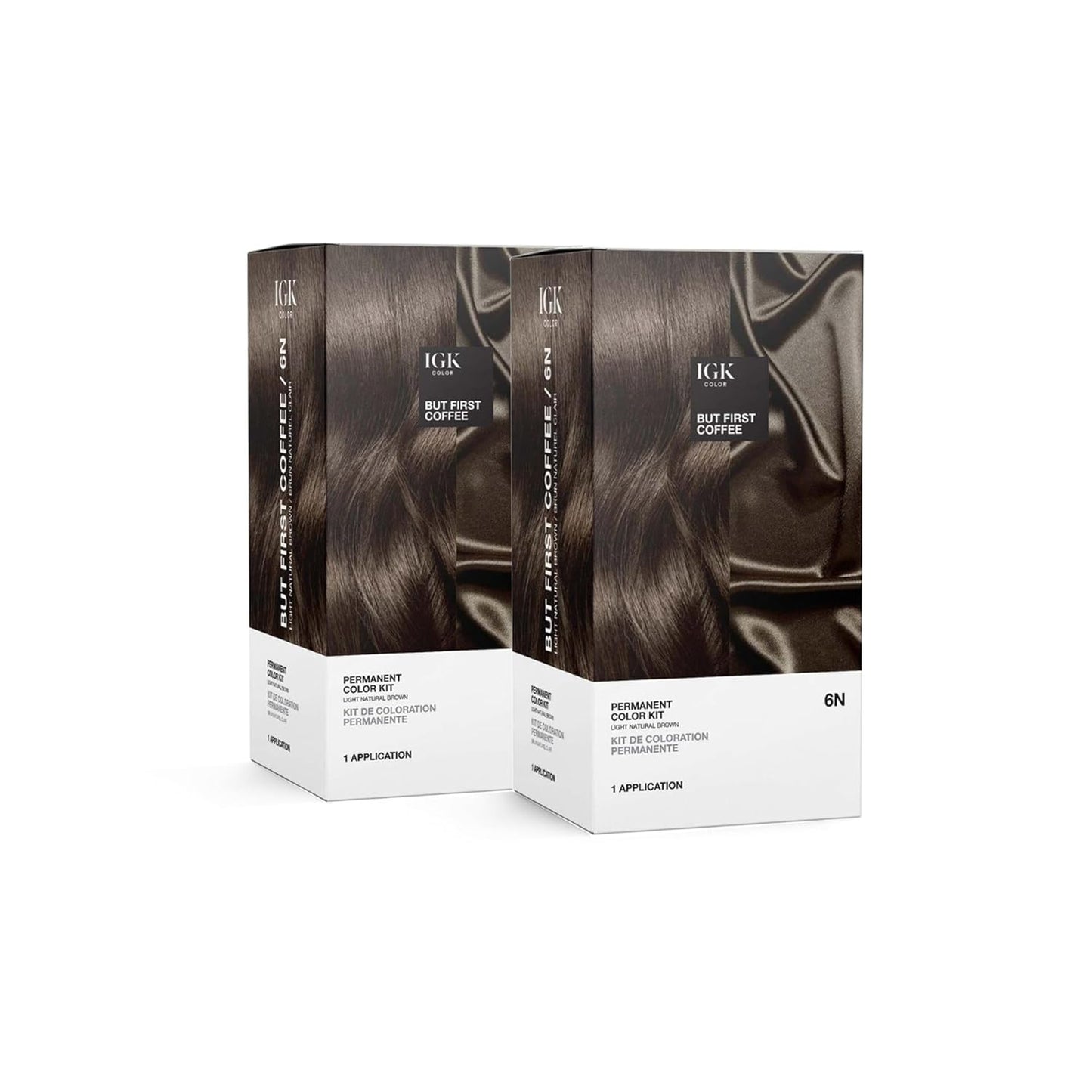 IGK Permanent Hair Color Kit - 6N But First Coffee | Light Natural Brown | 100% Gray Coverage, Strength & Shine