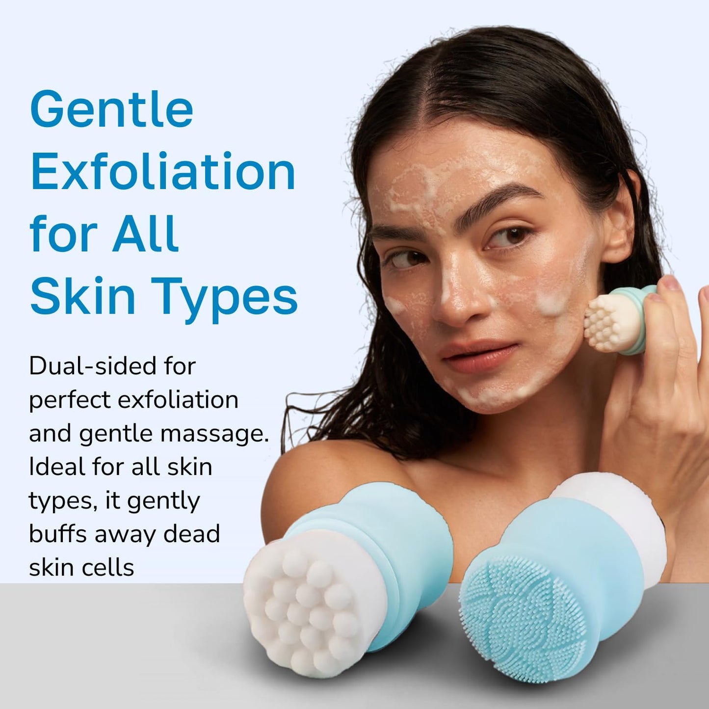 SILKLE Silicone Face Scrubber - Versatile Skincare Essential for Gentle Facial Cleansing, Exfoliation and Scrub - Exfoliating Face Wash and Cleanser Brush for Your Skin - 2 Pack - Blue