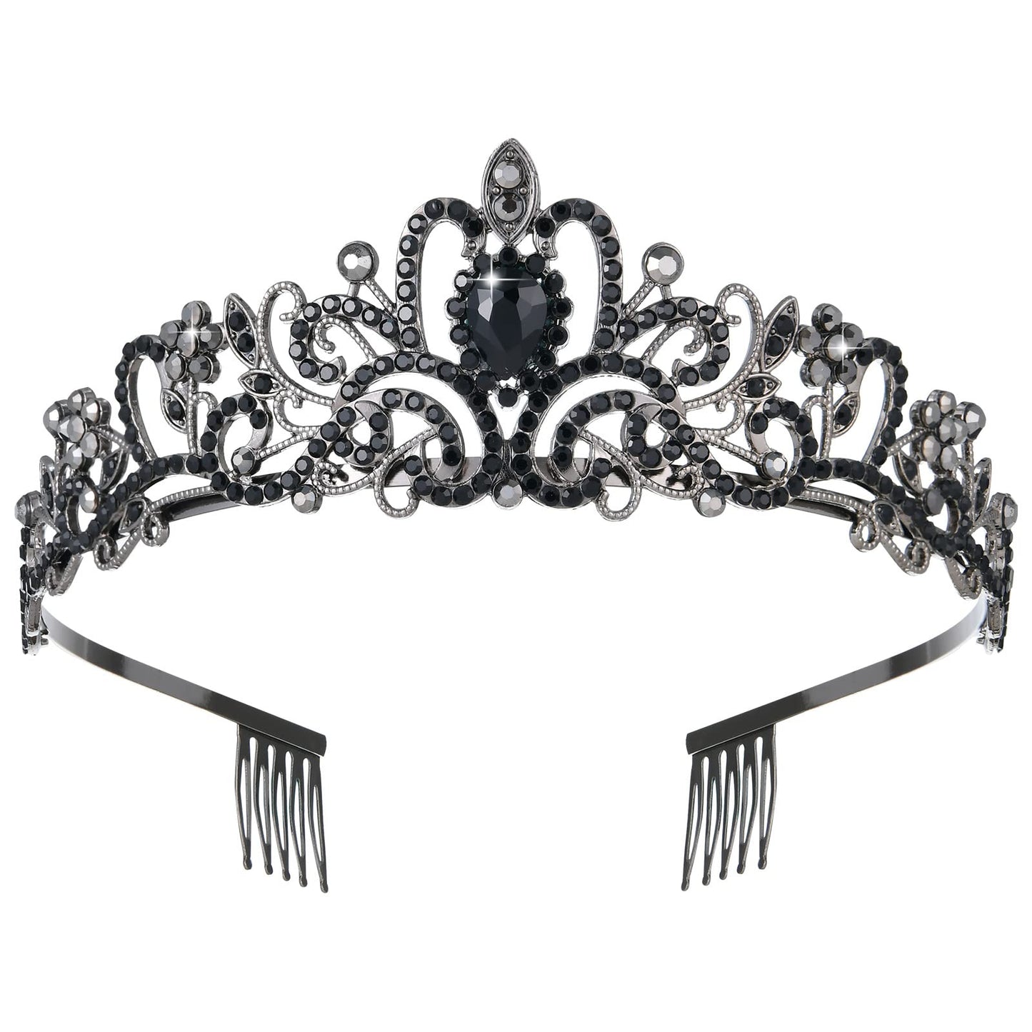 Black Tiaras and Crowns for Women, Crystal Queen Birthday Party Headband Princess Fairy Tiara Women's Decorations Gifts Bride Bridal Wedding Prom Crown