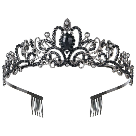 Black Tiaras and Crowns for Women, Crystal Queen Birthday Party Headband Princess Fairy Tiara Women's Decorations Gifts Bride Bridal Wedding Prom Crown