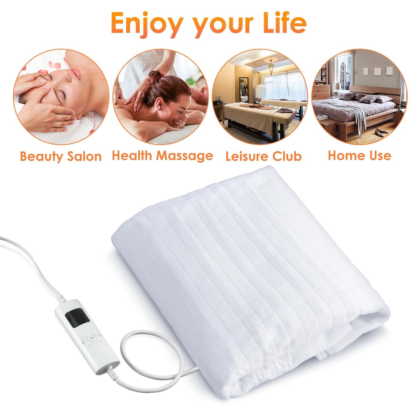 Skiennix Electric Heating Pad - Six Heat Settings & Digital Control | 72.8" x 30" Massage Table Warmer with Overheat Protection - White