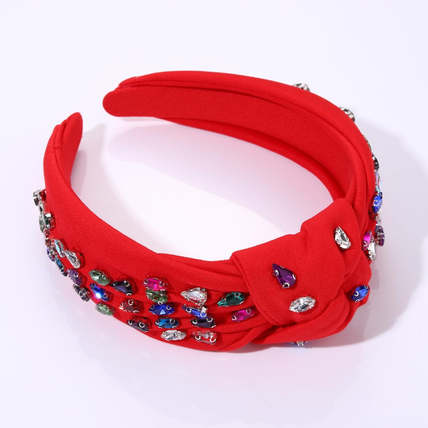 BVGA Crystal Knotted Jeweled Headband for Women Valentine's Day Rhinestone Crystal Embellished Red Hairband Top Knot Headbands Summer Luxury Fashion Wide Ladies Hair Accessories for Girls(Red)