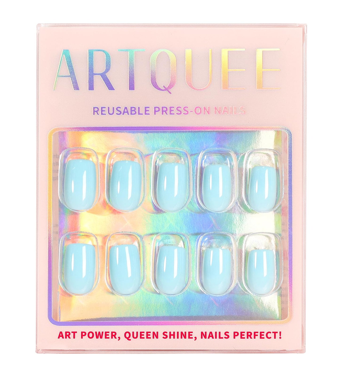 Artquee Press on Nails Short Soft Nude Square False Tips Glossy Reusable Fake Stick on Nails Kit for Women - 30 PCS 15 Sizes