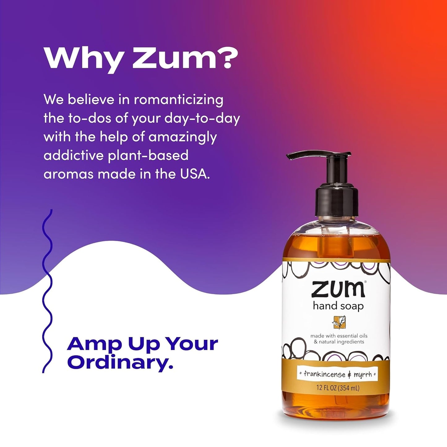 Zum Indigo Wild Hand Soap - Natural Liquid Soap with Frankincense & Myrrh Scent - 12 oz (4 Pack)