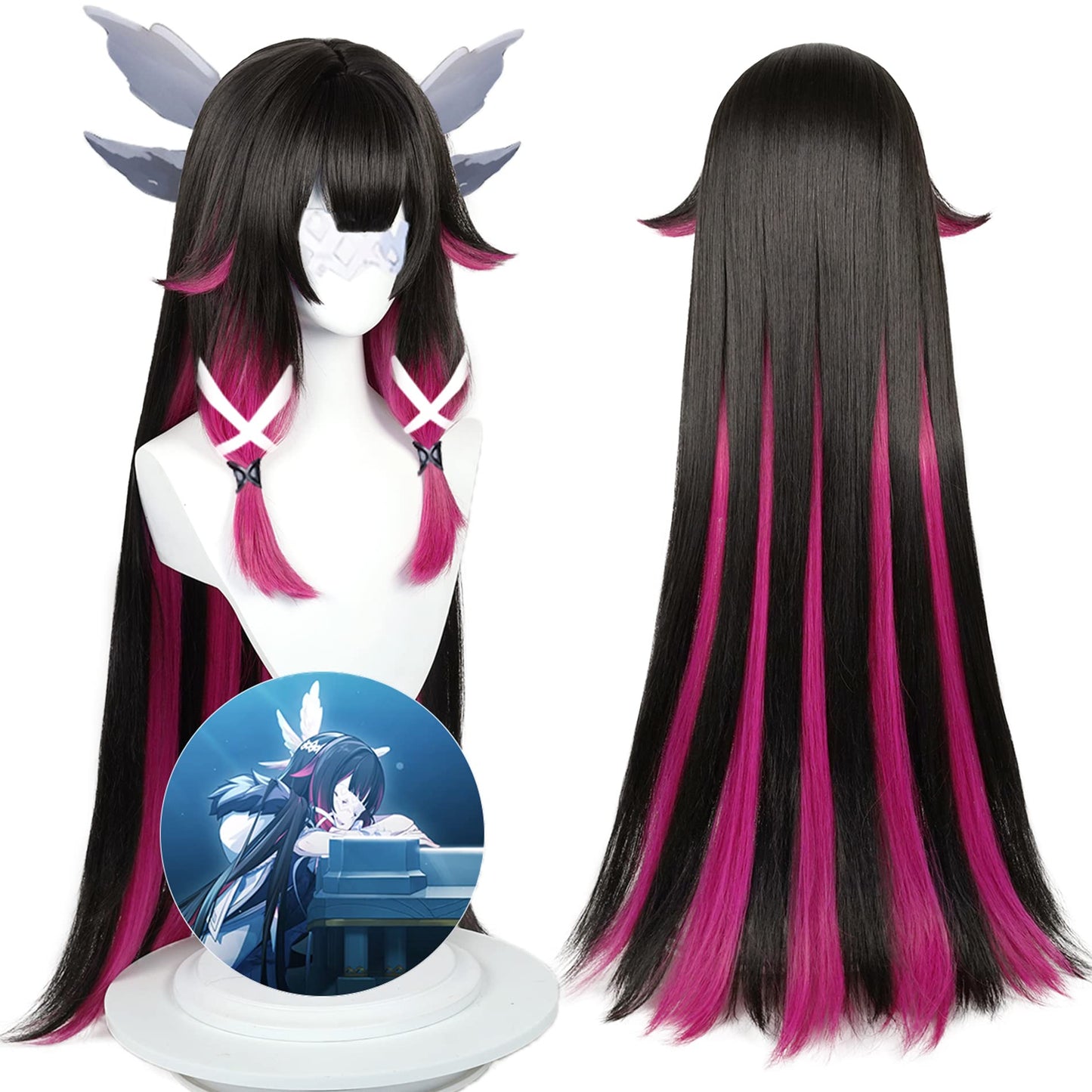 Cosplay Wig for Genshin Impact Colombina Damselette Anime Wigs With Black Mix Light Purple Hair Synthetic Fabric with Free Wig Cap for Comic Con, Cosplay Show, Halloween