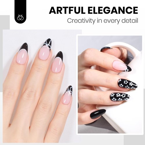 beetles Balck and White Gel Polish - Monochrome Aesthetics Hema-Free Black and White Color Gel Set, 2 Pcs 15ML Full Size Polish Soak Off Led French Nail Art Manicure Salon Diy at Home