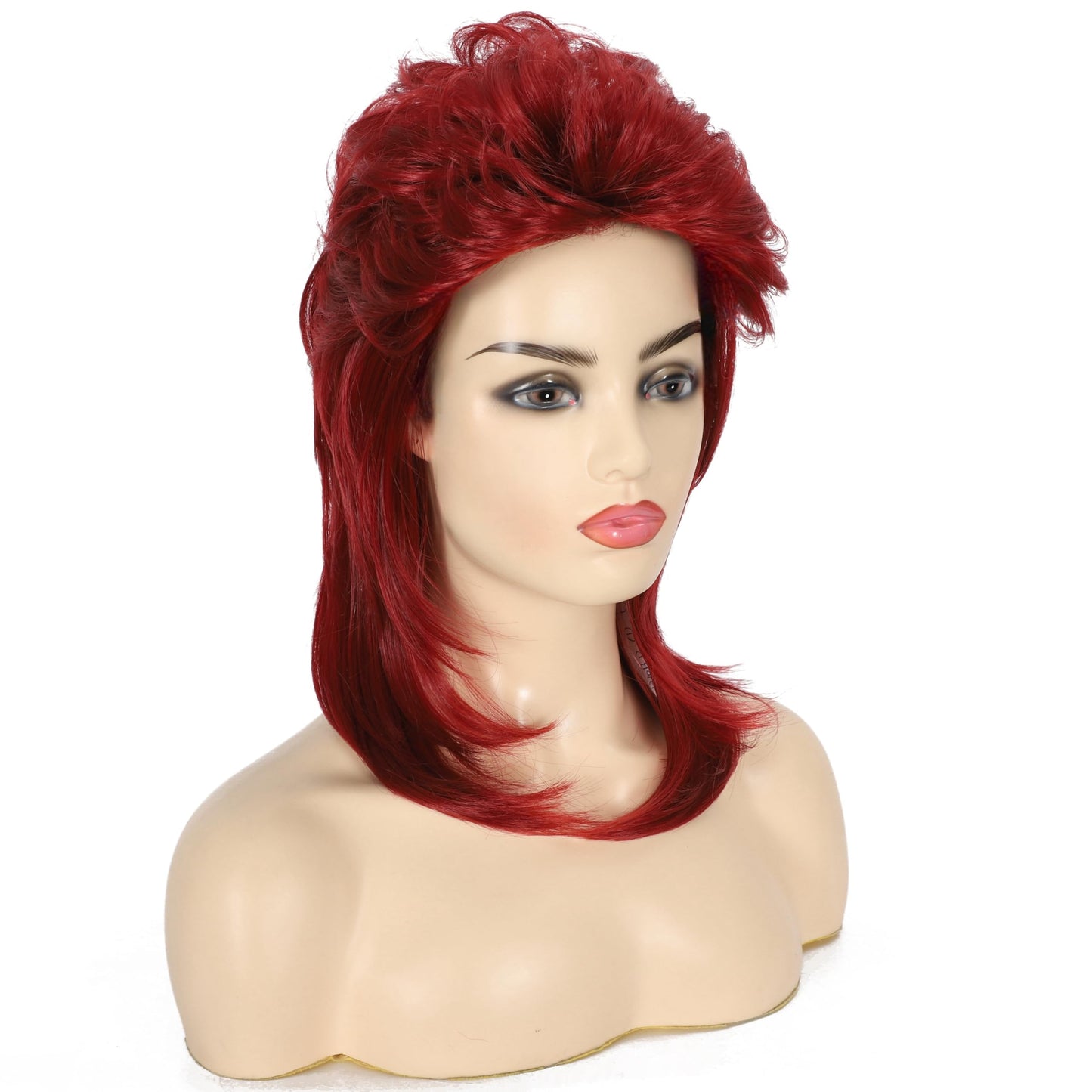 Daiaces Burgundy Mullet Wig for Women 70s 80s Disco Wig Shoulder Length Layered Heat Resistant Synthetic Hair Cosplay Daily Party Halloween