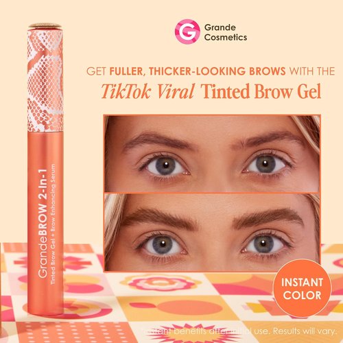 Grande Cosmetics GrandeBROW Tinted Brow Gel & Enhancing Serum - Thicker, Darker Eyebrows, Long Wear with Castor Oil & Mini Fibers