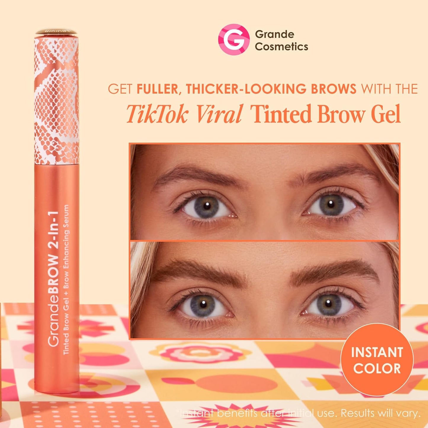 Grande Cosmetics GrandeBROW Tinted Brow Gel & Enhancing Serum - Thicker, Darker Brows with Castor Oil & Mini Fibers